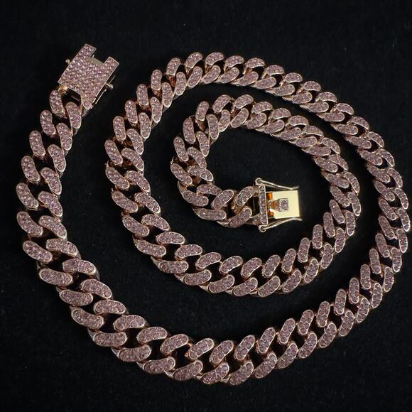 Rose Gold Miami Cuban Link Necklace 24in 12.6mm~NEW - Picture 10 of 16